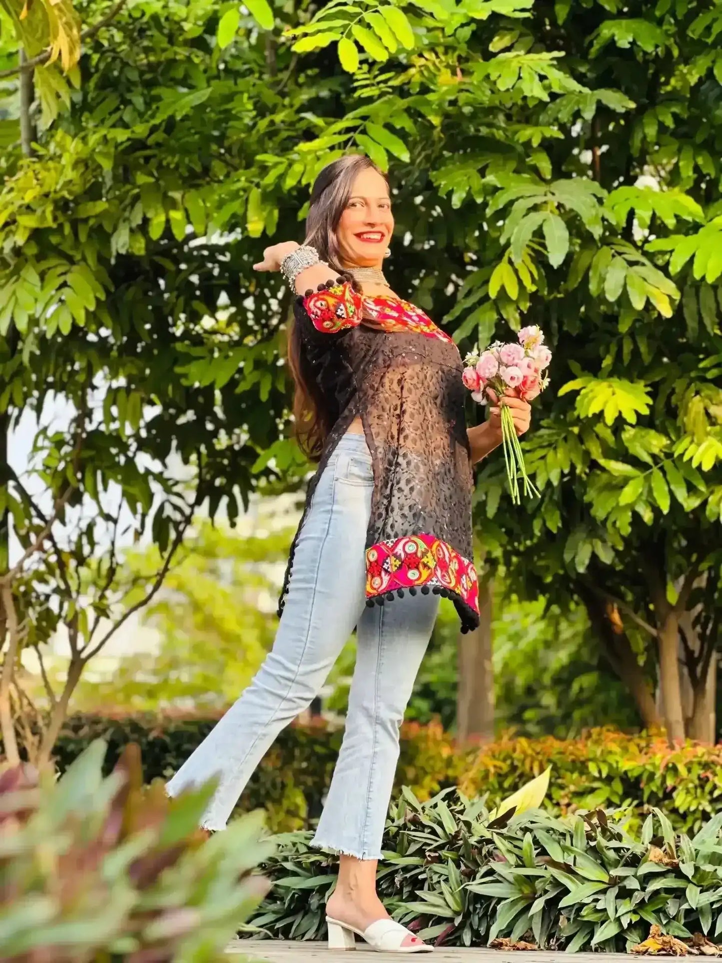 Black Gamti Embroidered Gulnaz Kurta - Passion for Fashion by Shivani