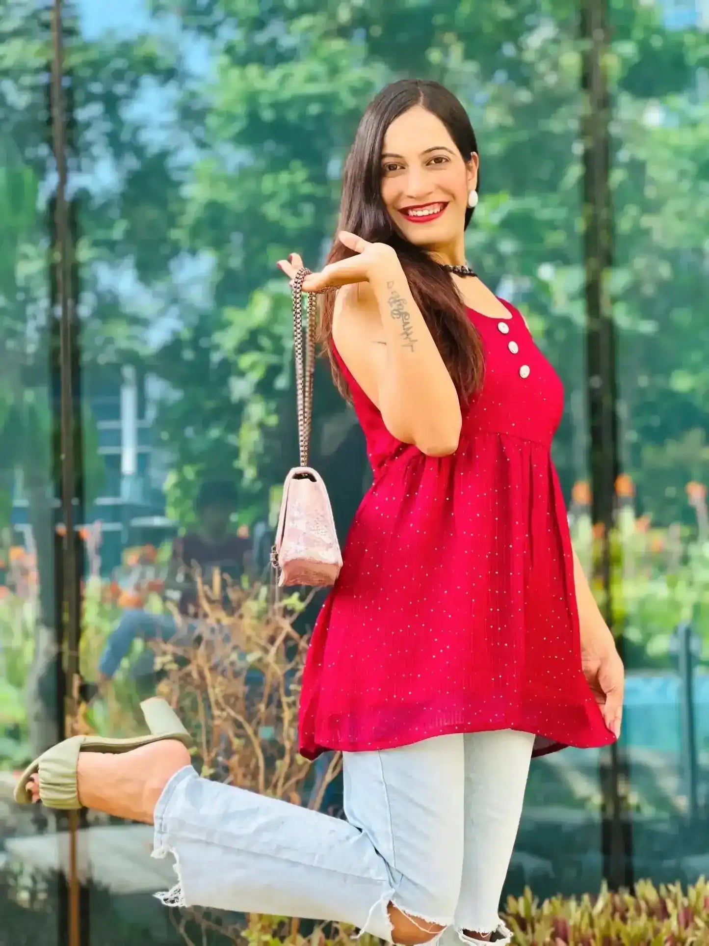 Fine Wine Gulnaz Denim Peplum - Passion for Fashion by Shivani