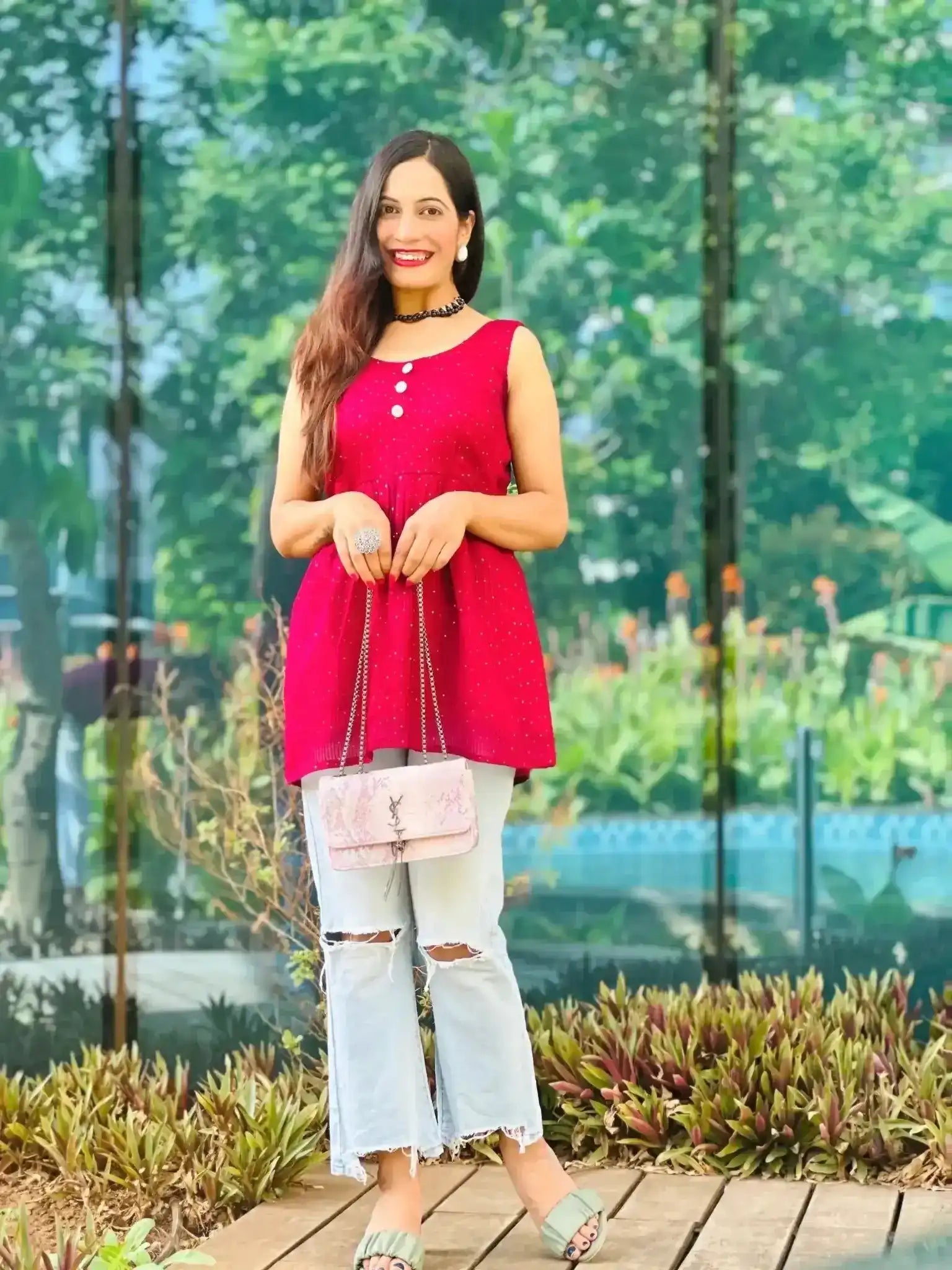 Fine Wine Gulnaz Denim Peplum - Passion for Fashion by Shivani
