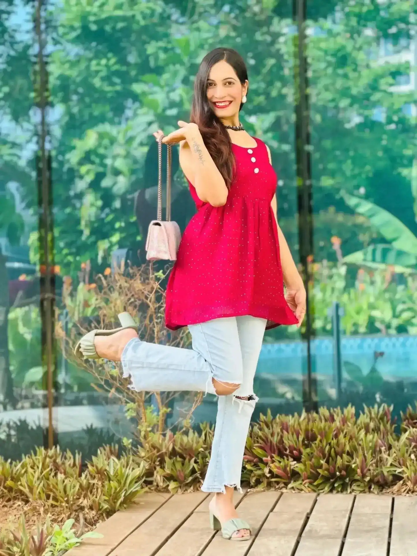 Fine Wine Gulnaz Denim Peplum - Passion for Fashion by Shivani