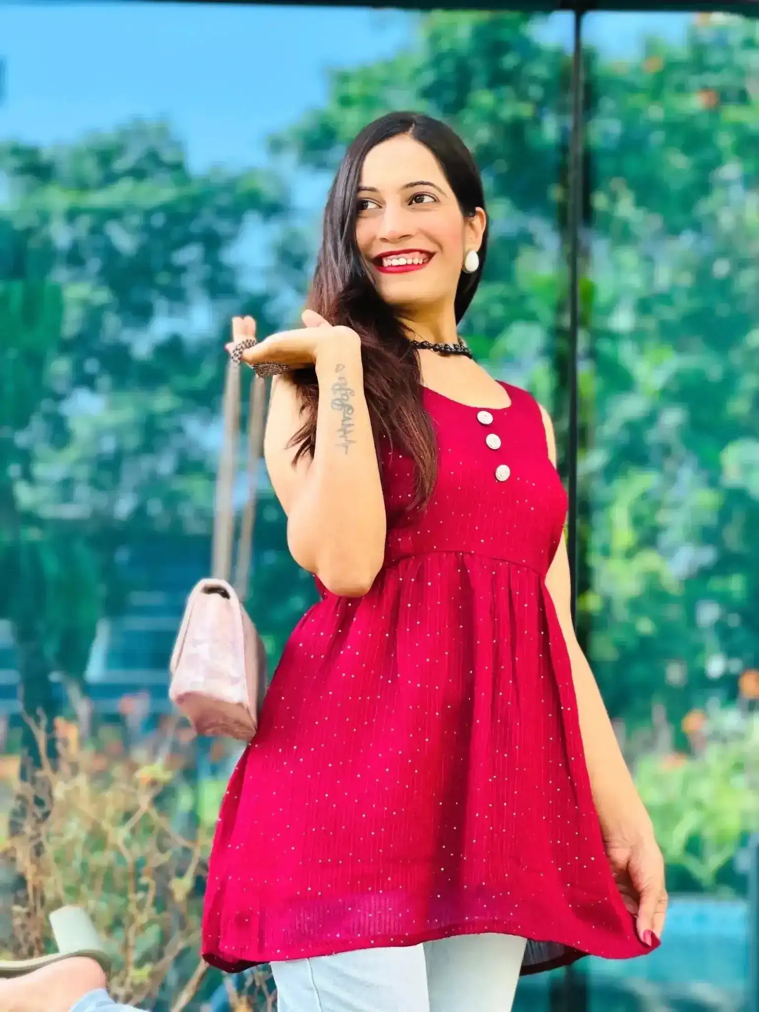 Fine Wine Gulnaz Denim Peplum - Passion for Fashion by Shivani