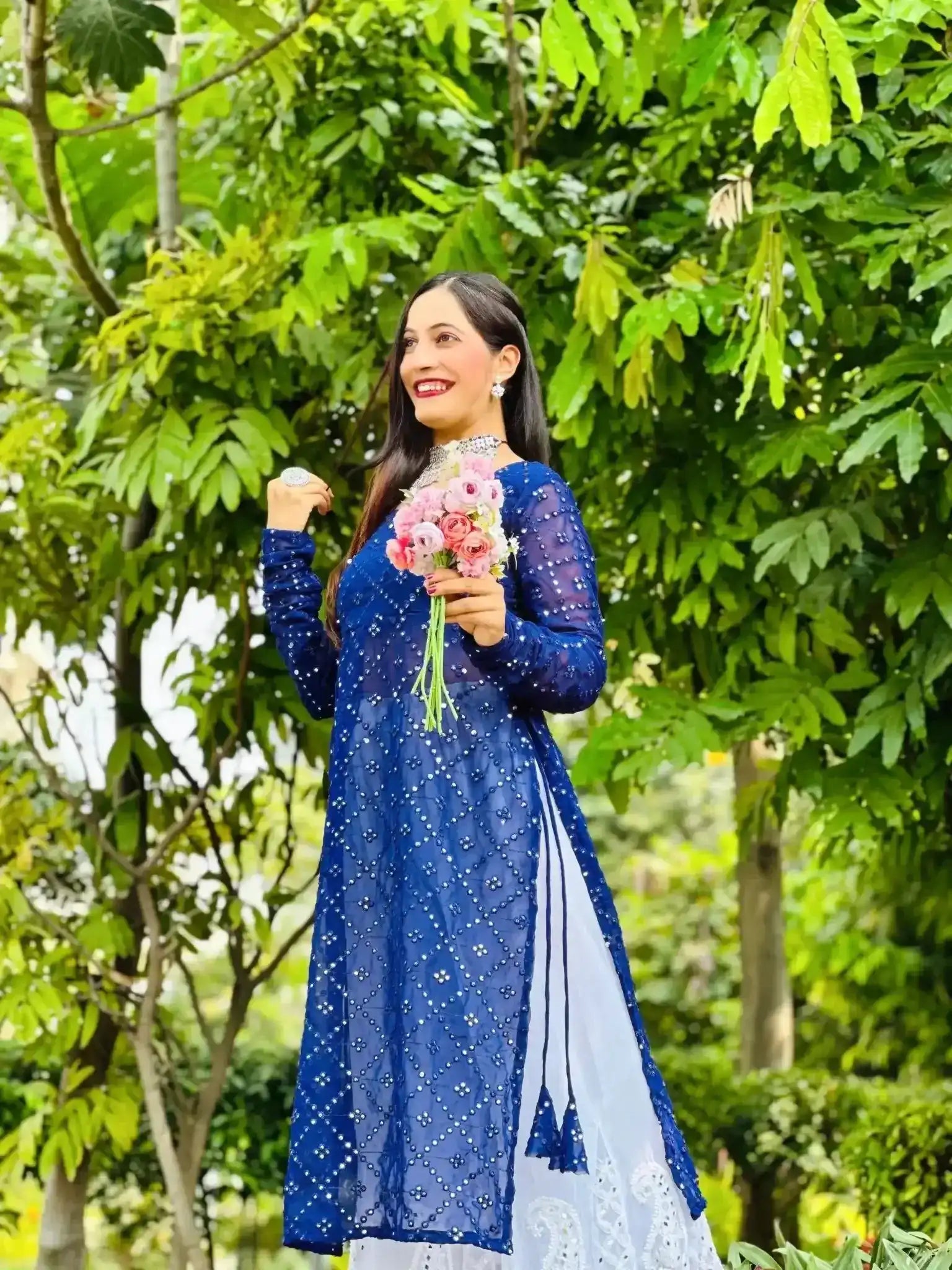 Glaring Blue Mirror Gulnaz Kurta - Passion for Fashion by Shivani