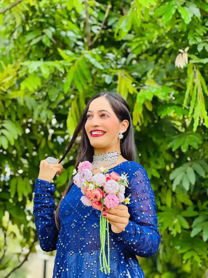 Glaring Blue Mirror Gulnaz Kurta - Passion for Fashion by Shivani