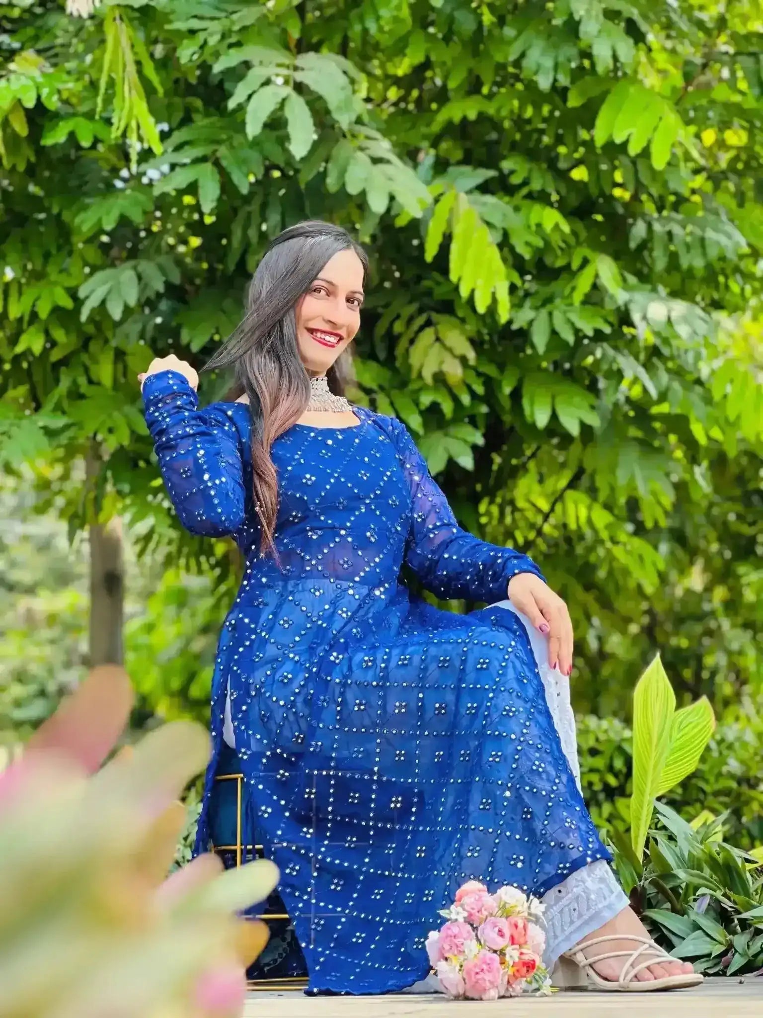 Glaring Blue Mirror Gulnaz Kurta - Passion for Fashion by Shivani
