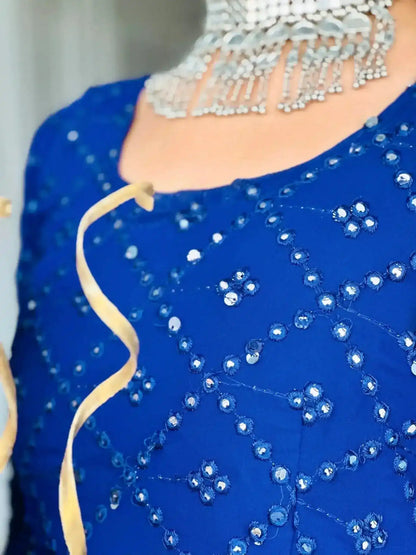 Glaring Blue Mirror Gulnaz Kurta - Passion for Fashion by Shivani