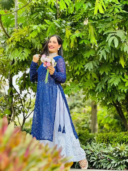 Glaring Blue Mirror Gulnaz Kurta - Passion for Fashion by Shivani