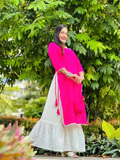 Luxe Pink Embroidered Gulnaz Kurta - Passion for Fashion by Shivani