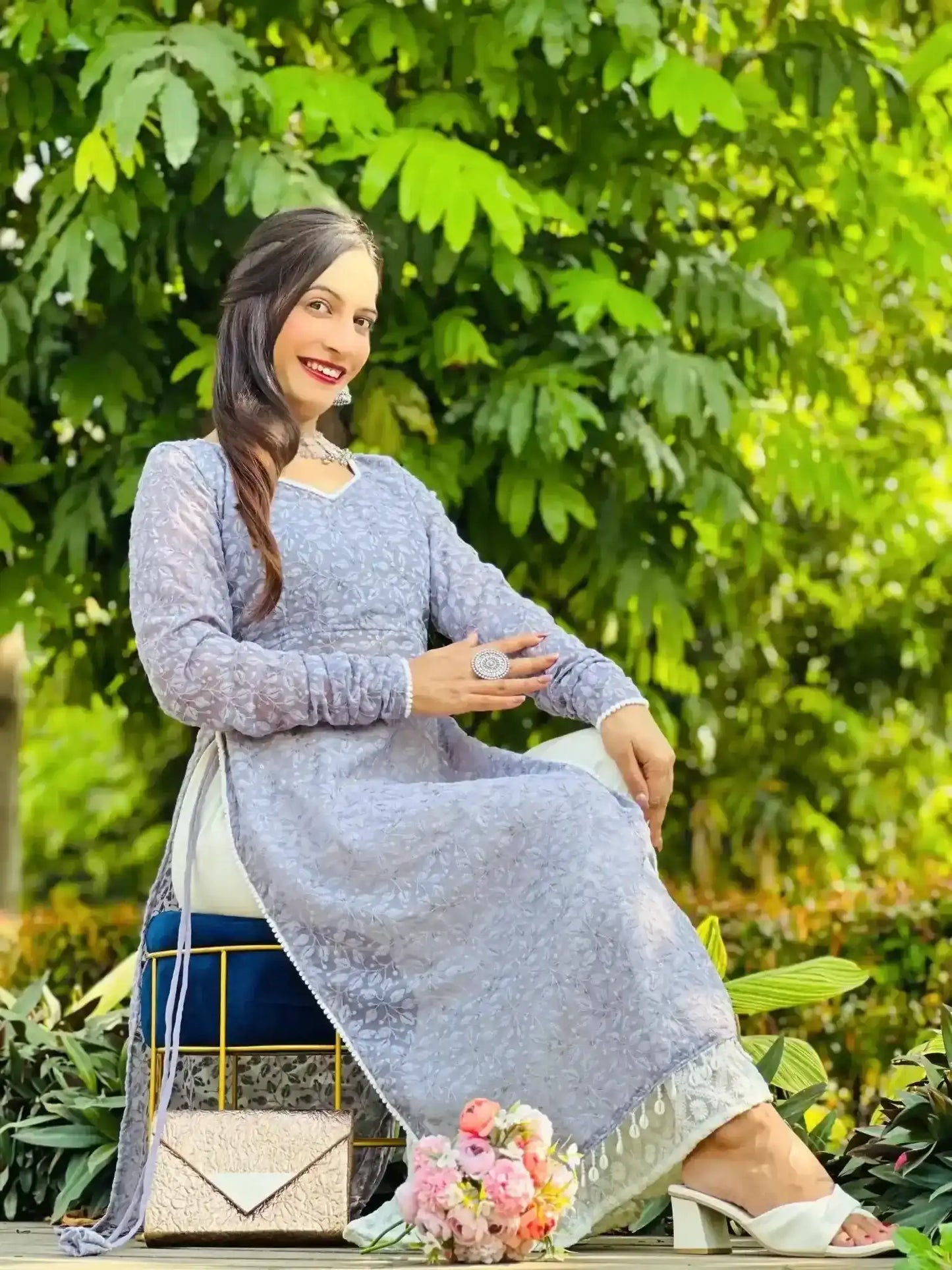 Pearly Grey Shell Gulnaz Kurta - Passion for Fashion by Shivani