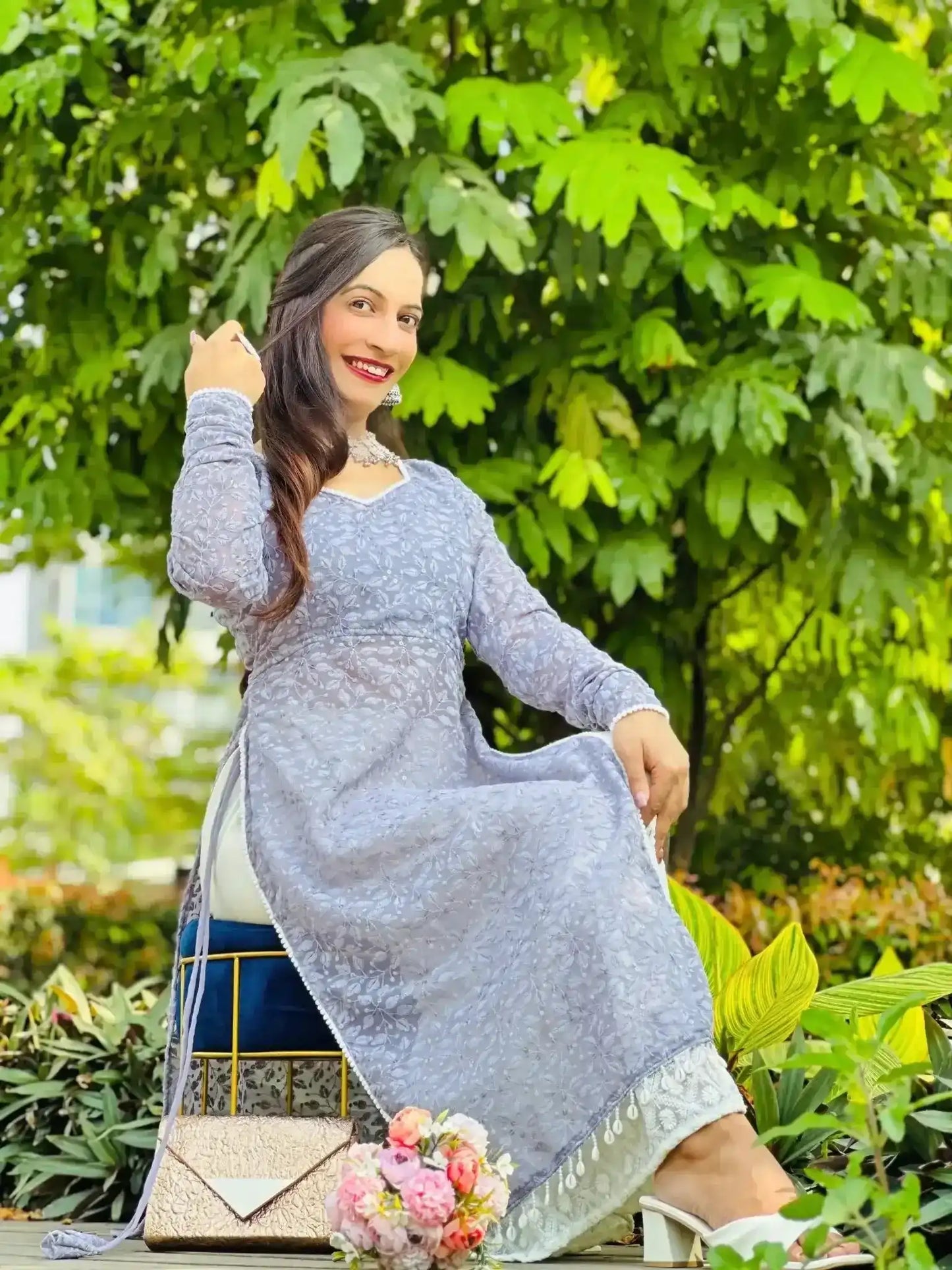 Pearly Grey Shell Gulnaz Kurta - Passion for Fashion by Shivani