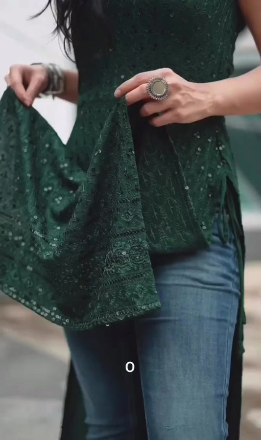 Rajvee’s Emerald Green Sequence Gulnaz Kurta