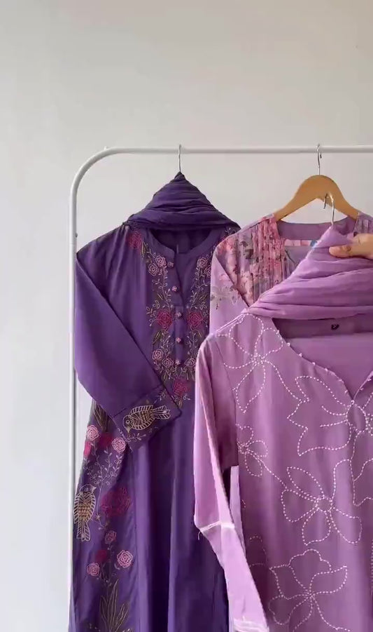 Pastel Lilac Embroidered Suit Set