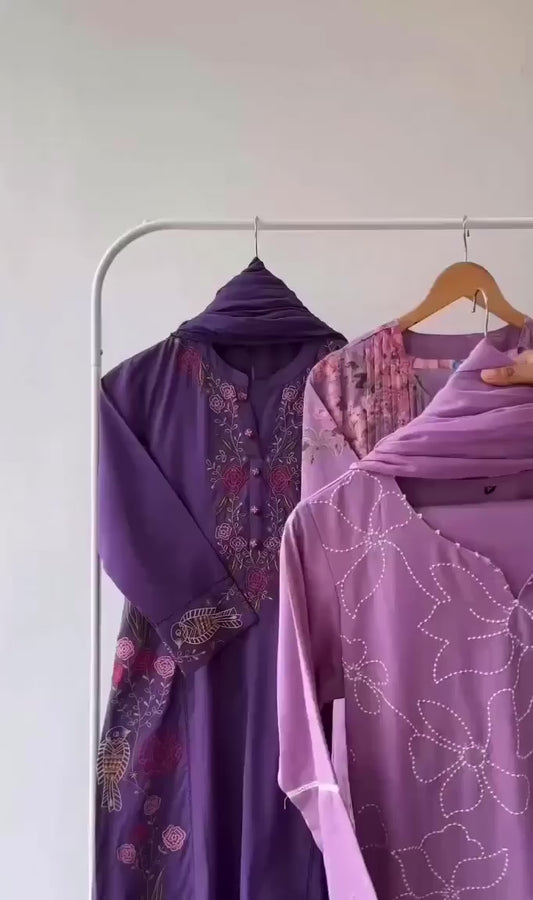 Pastel Lilac Embroidered Suit Set