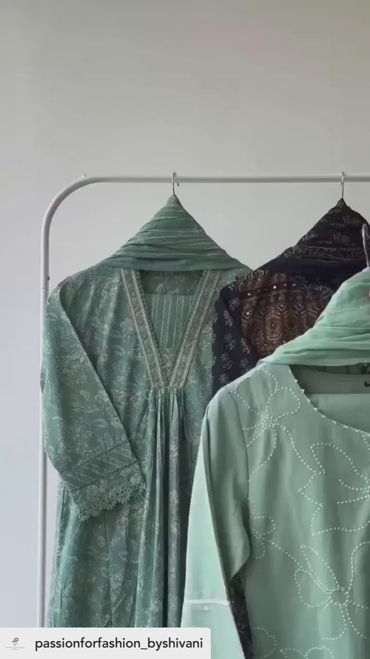 Pastel Green Embroidered Suit Set