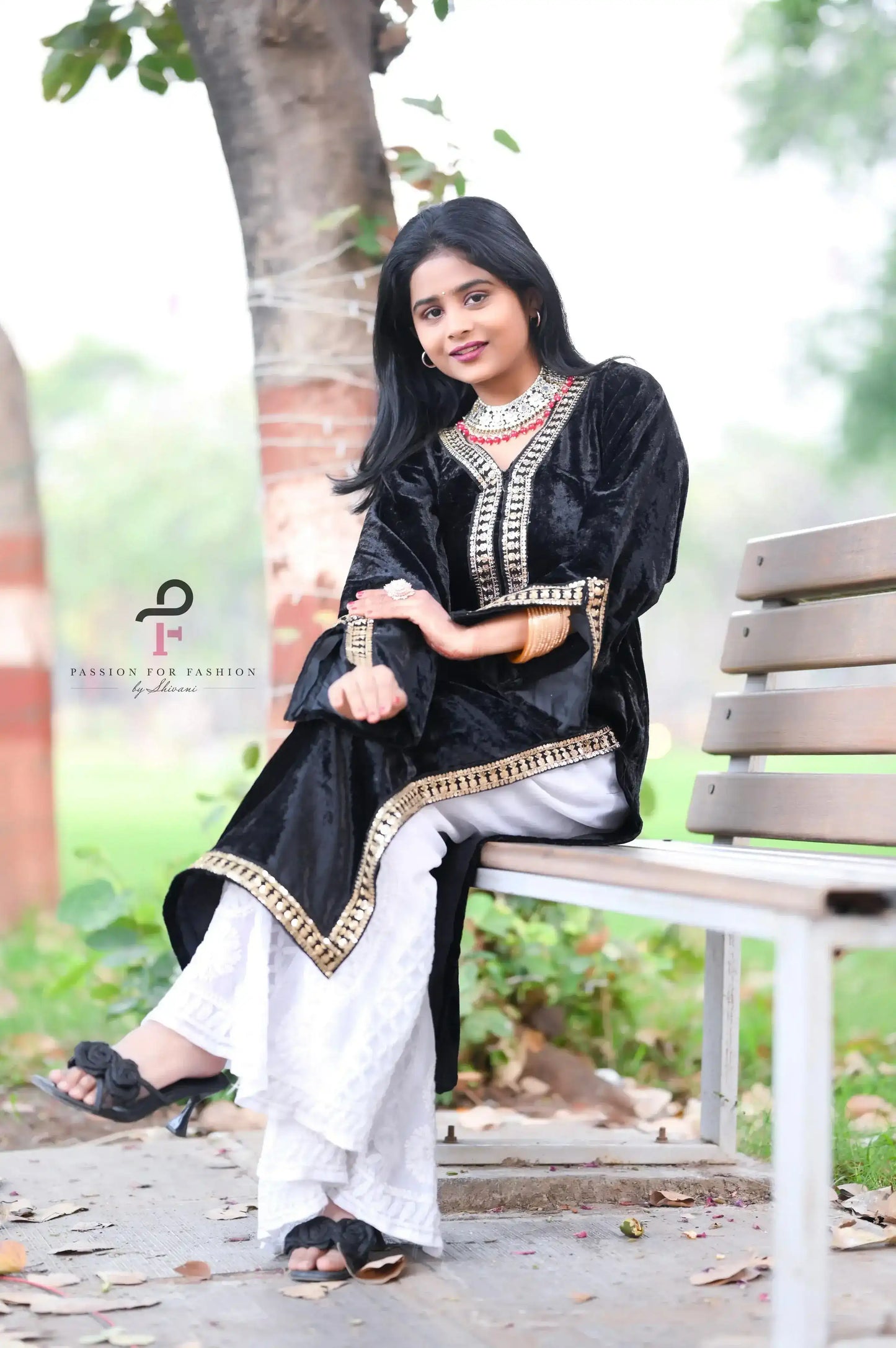 Rose Black Velvet Gulnaz Kurta