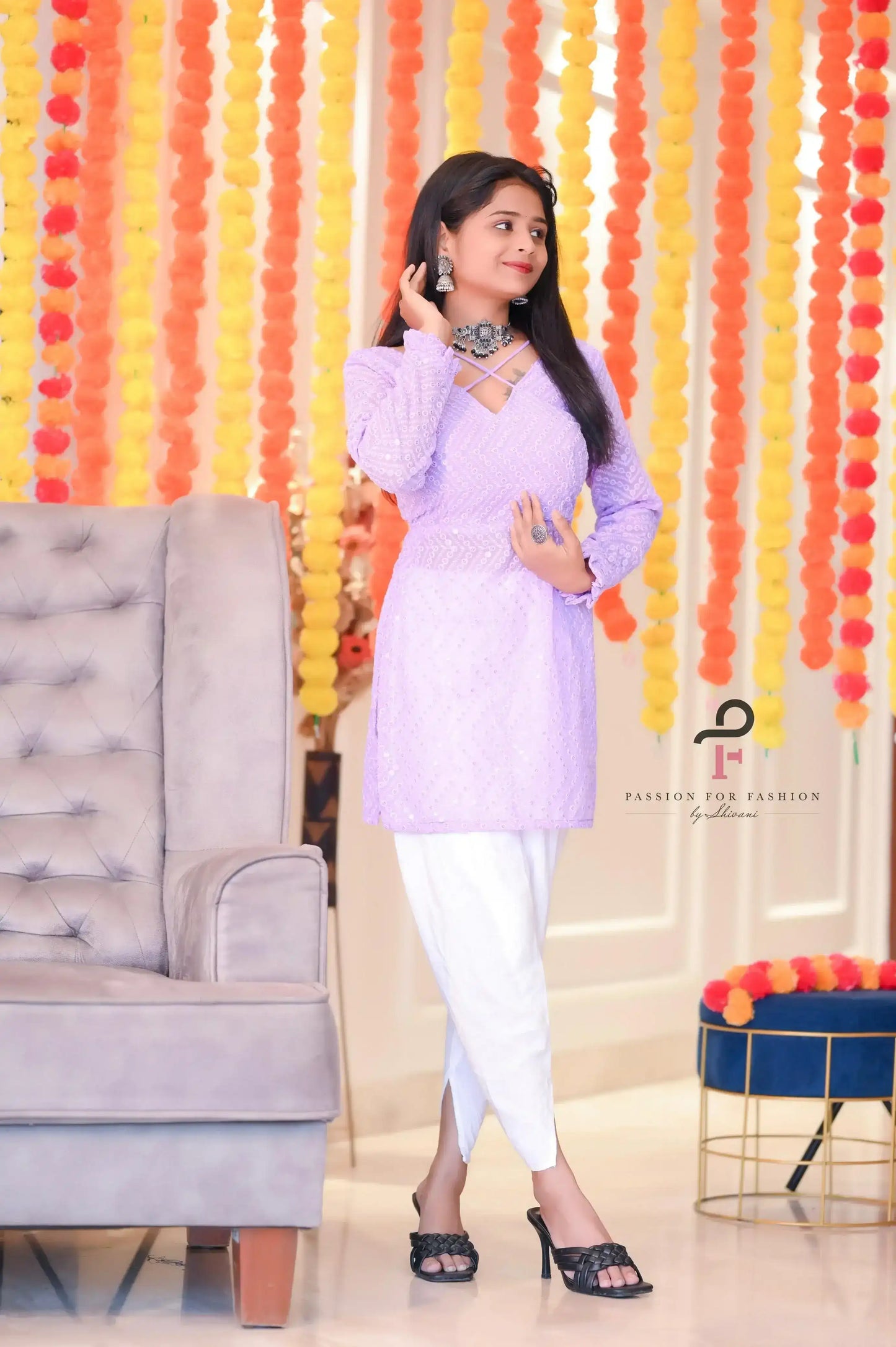 Lush Lilac Gulnaz Embroidered Kurta