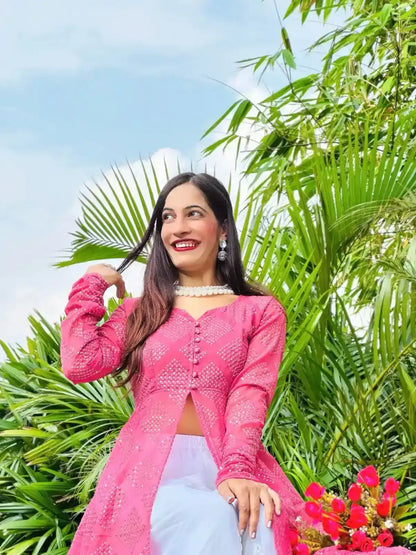 Apricot Peach Kali Styled Gulnaz Kurta