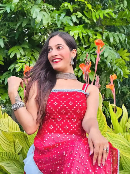 Swati's Scarlet Maroon Mirror Gulnaz Kurta