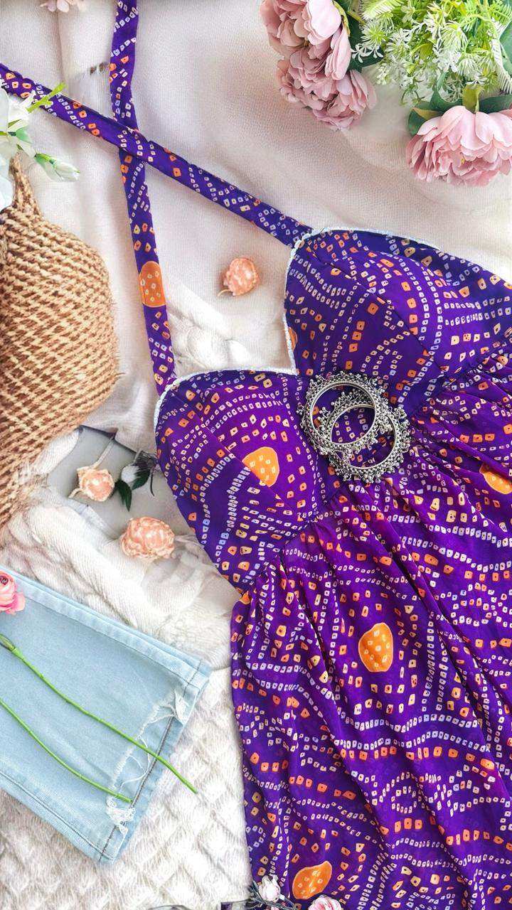 Bloom Purple Bandhej Peplum Top