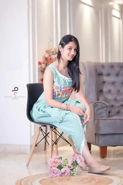 Blush Green Gamti Mulmul Cord Set