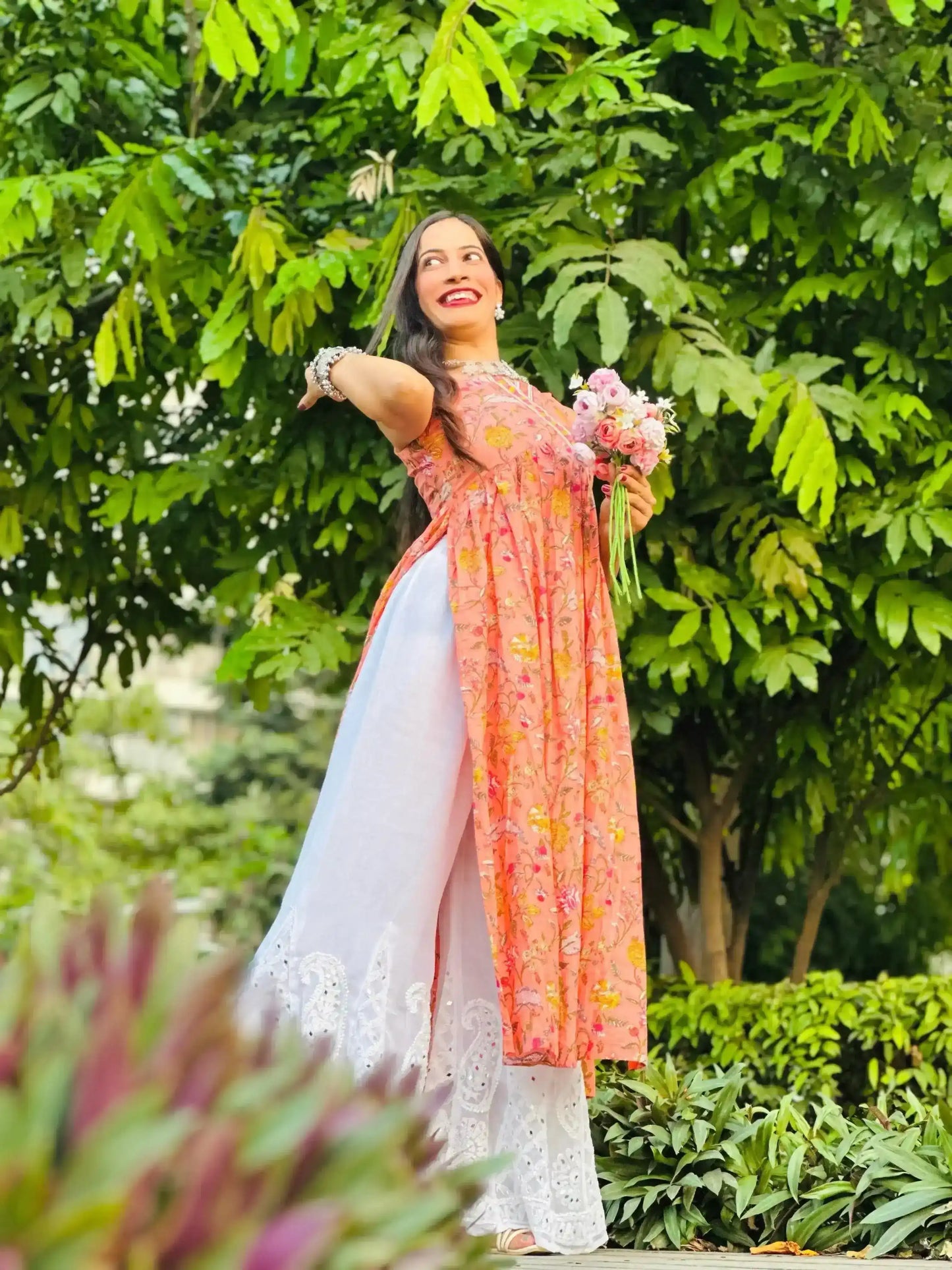 Peach Kalamkari MulMul Gulnaz Kurta