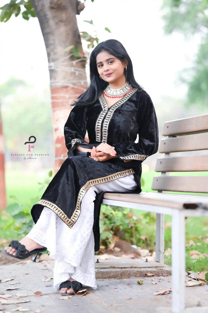 Rose Black Velvet Gulnaz Kurta