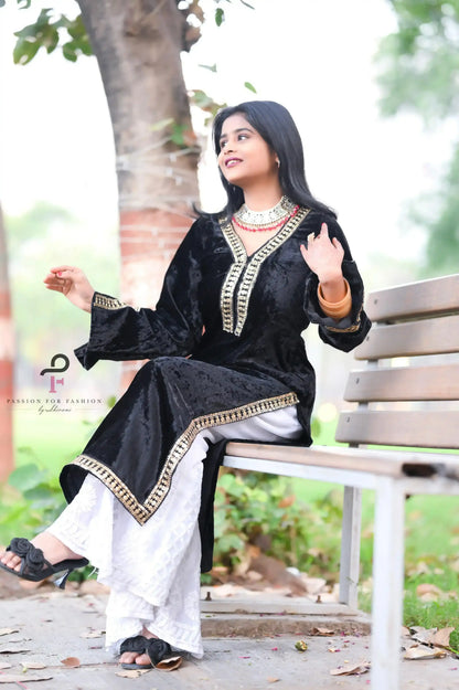 Rose Black Velvet Gulnaz Kurta