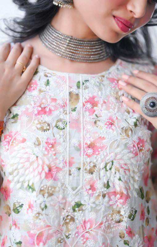 Whimsical Cream Embroidered Meher Suit Set