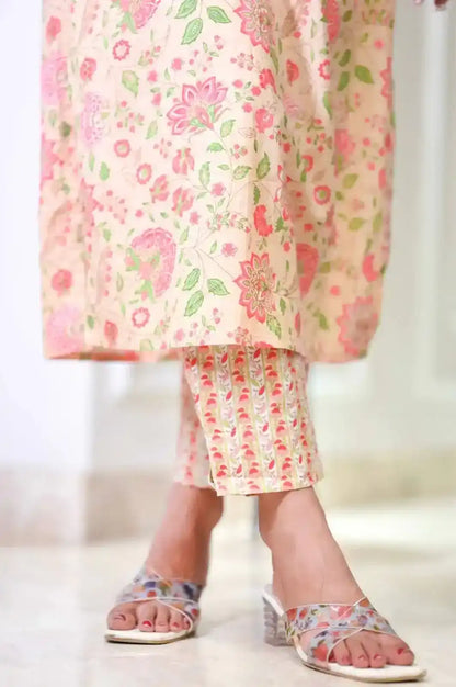 Beige Embroidered Meher MulMul Suit Set
