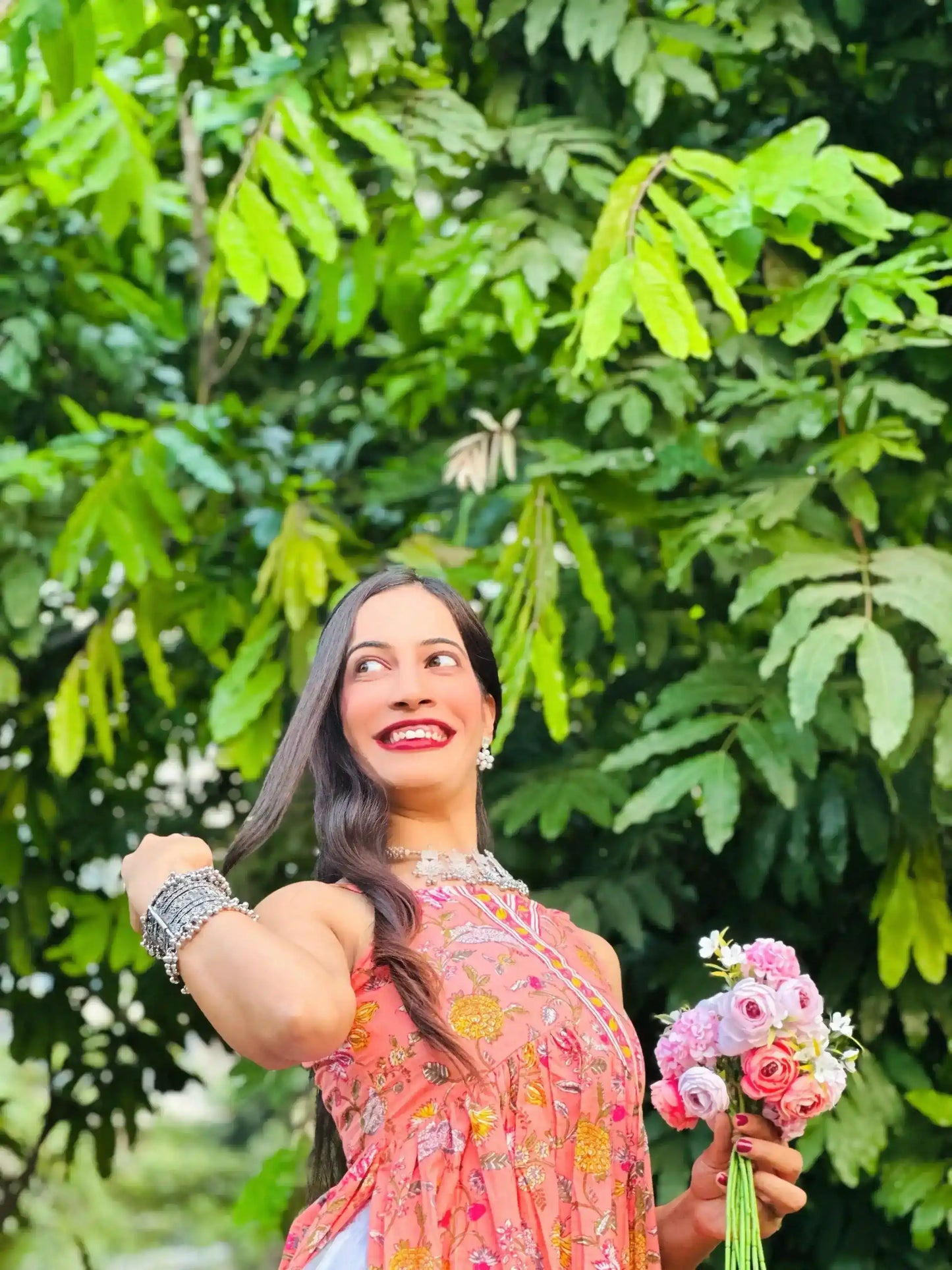 Peach Kalamkari MulMul Gulnaz Kurta
