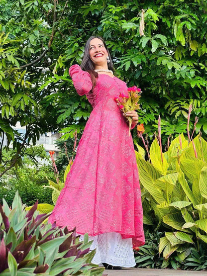 Apricot Peach Kali Styled Gulnaz Kurta