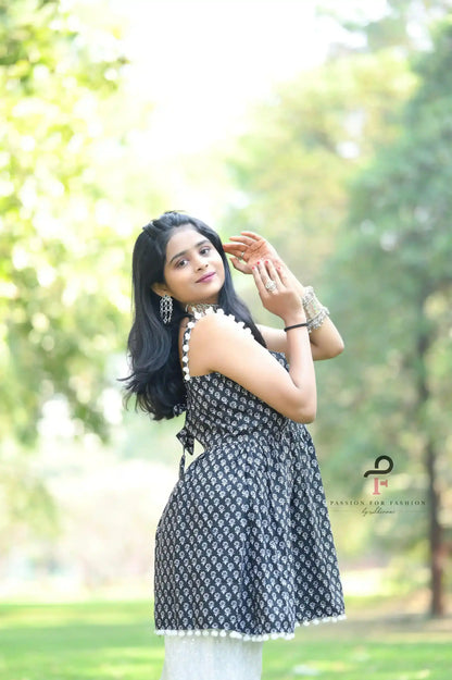 Block Black Hand Printed Peplum