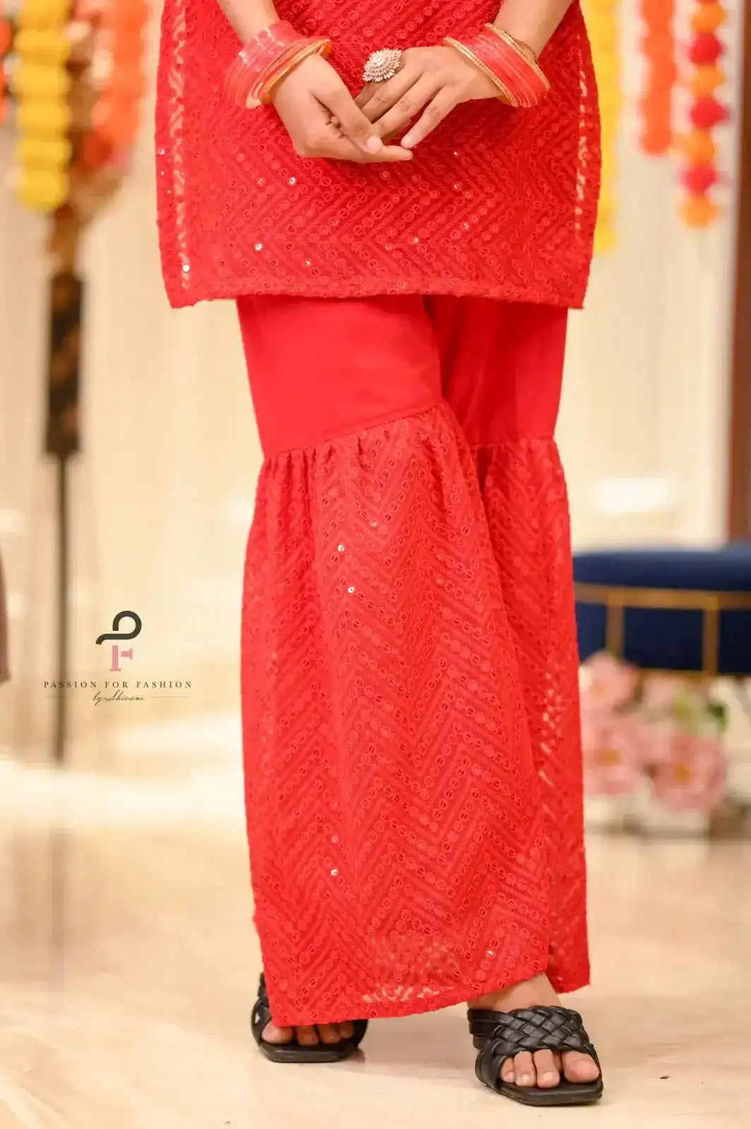 Sparkle Red Gulnaz Sharara Set