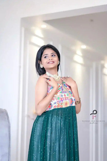 Denim Green Embroidered Gulnaz Kurta