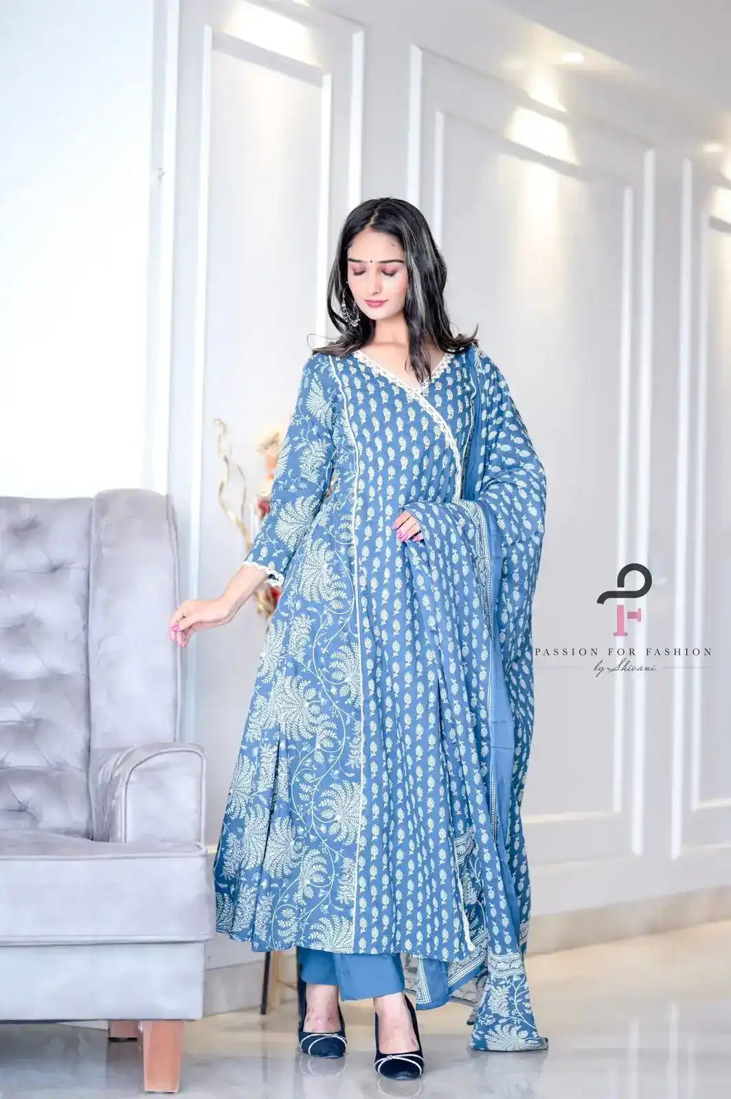 Sparkling Blue Meher Anarkali Suit Set