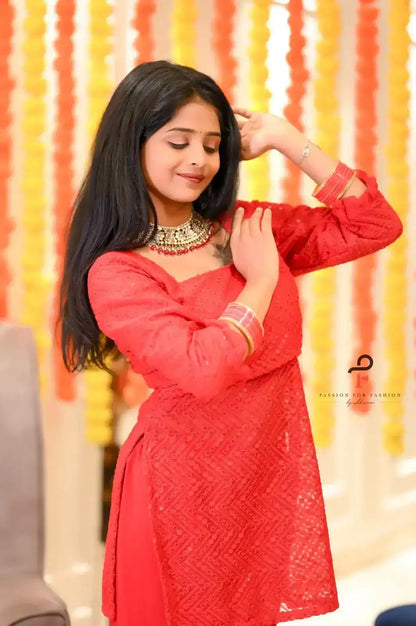 Sparkle Red Gulnaz Sharara Set