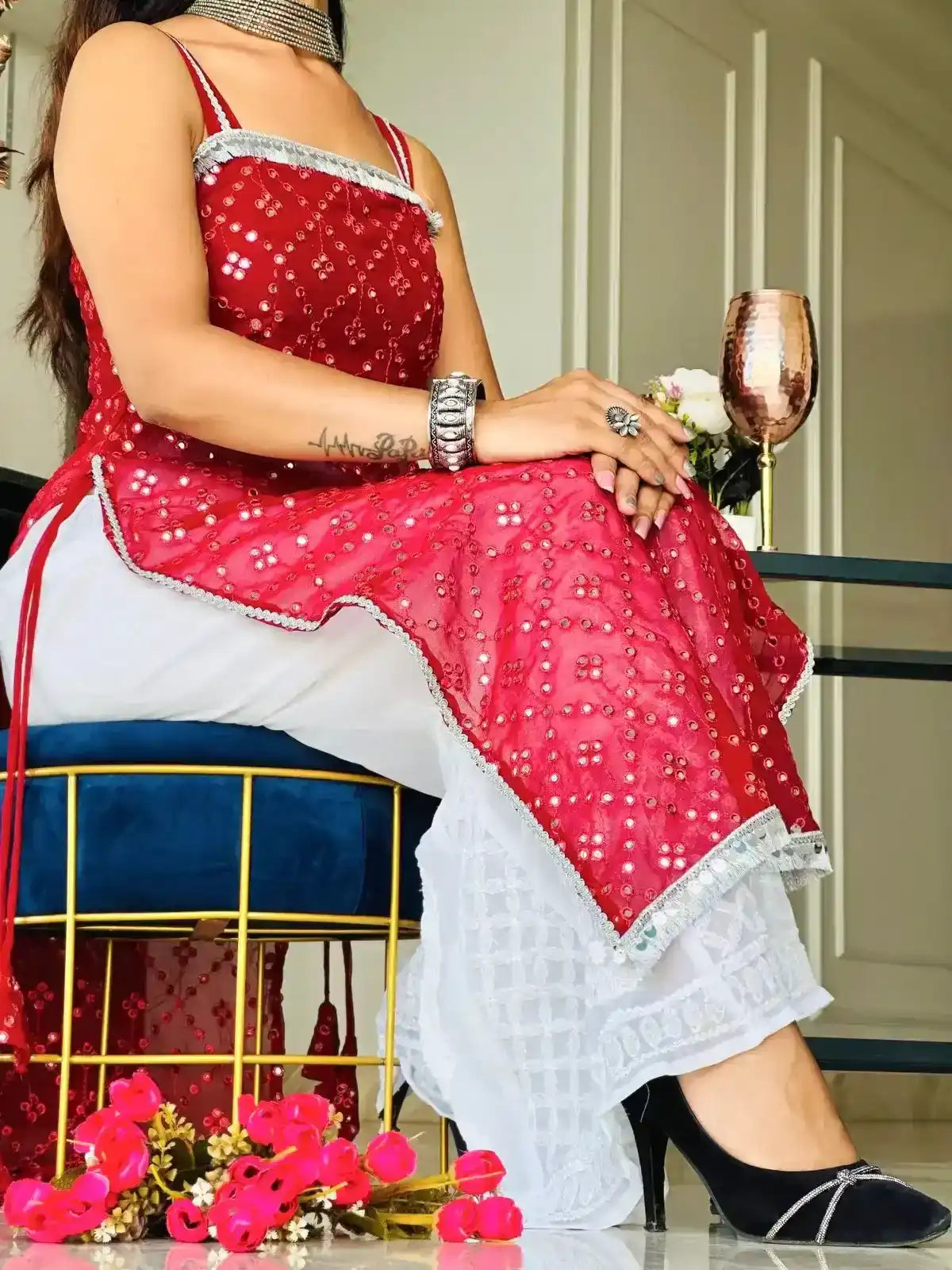 Swati's Scarlet Maroon Mirror Gulnaz Kurta