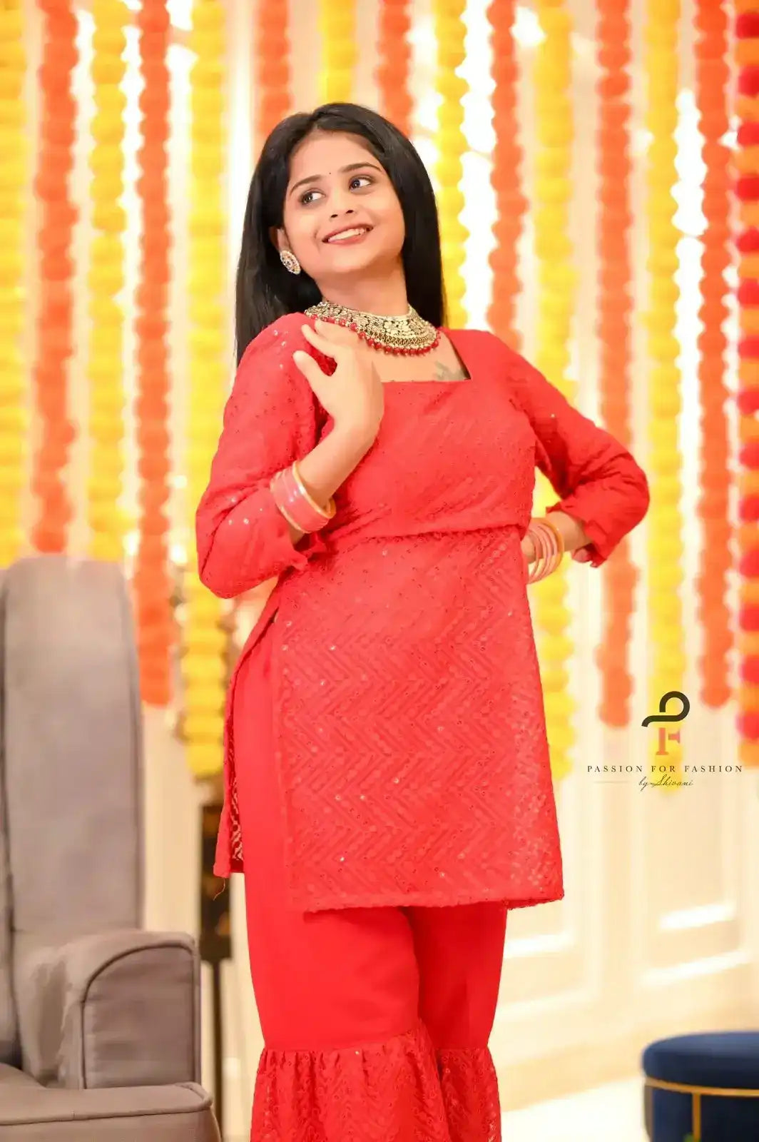 Sparkle Red Gulnaz Sharara Set