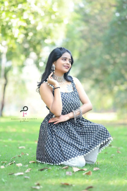 Block Black Hand Printed Peplum