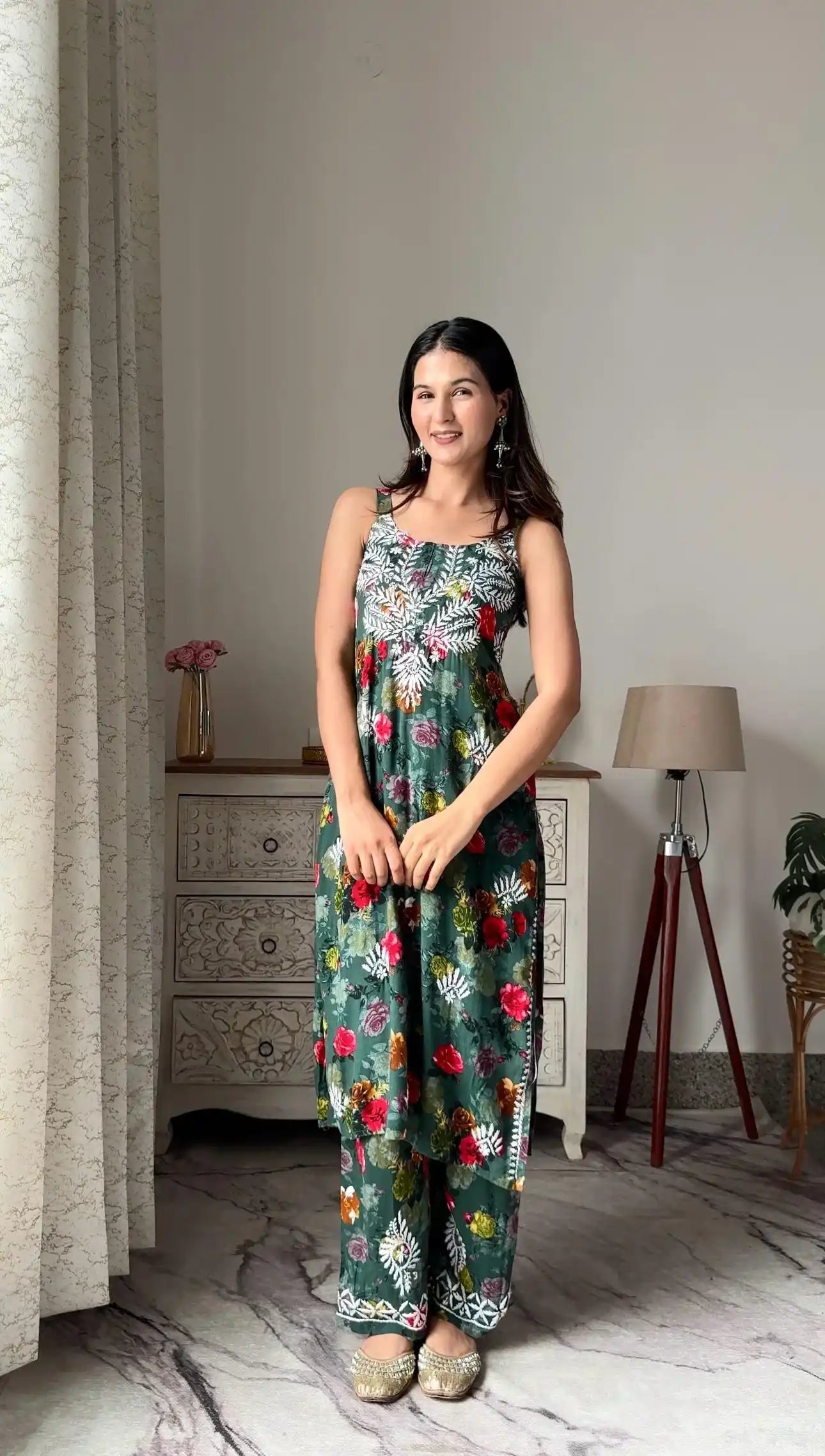 Classic Green Nazakat Chikan Noor Set