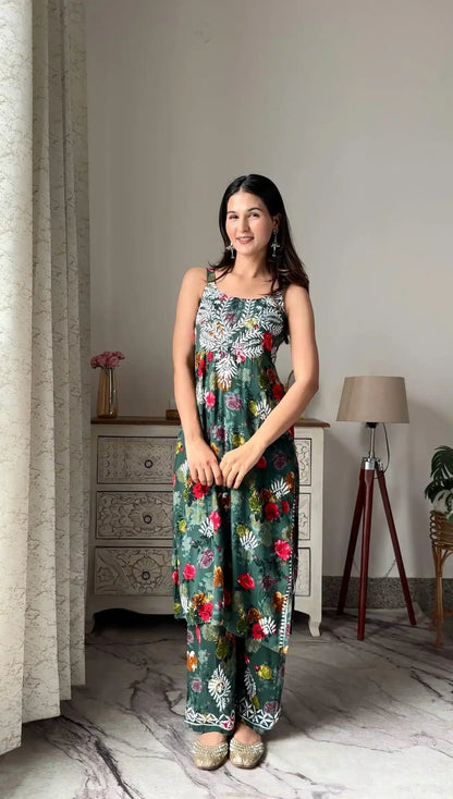 Classic Green Nazakat Chikan Noor Set