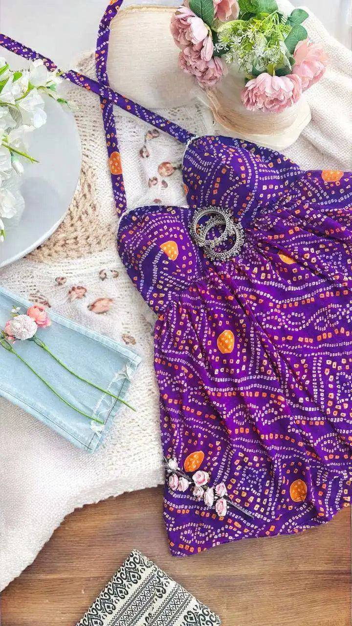 Bloom Purple Bandhej Peplum Top