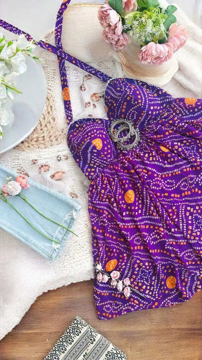 Bloom Purple Bandhej Peplum Top