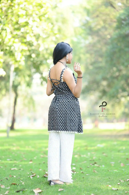Block Black Hand Printed Peplum