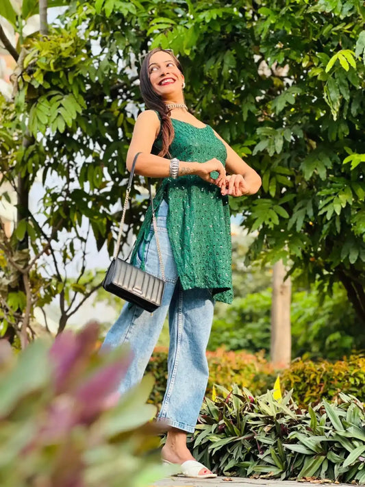 Zelen Green Sequence Gulnaz Kurta