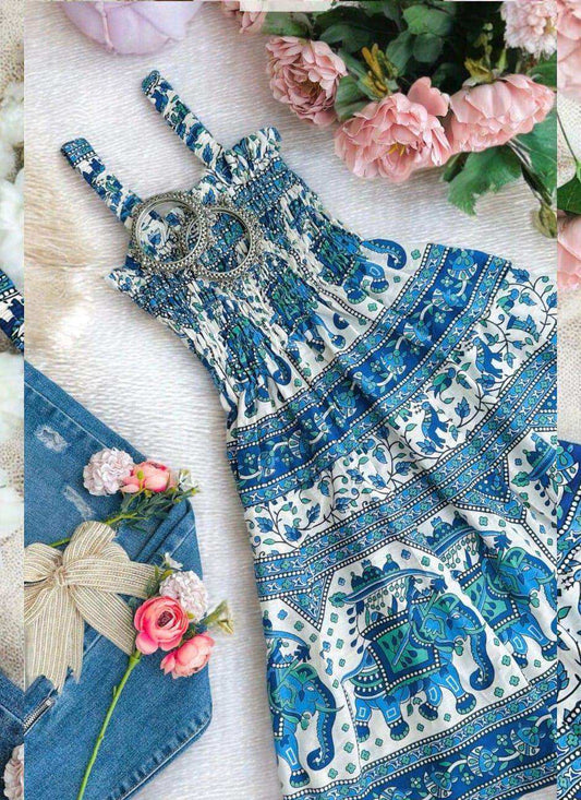 Blue Elephant Cute Jaipuri Peplum