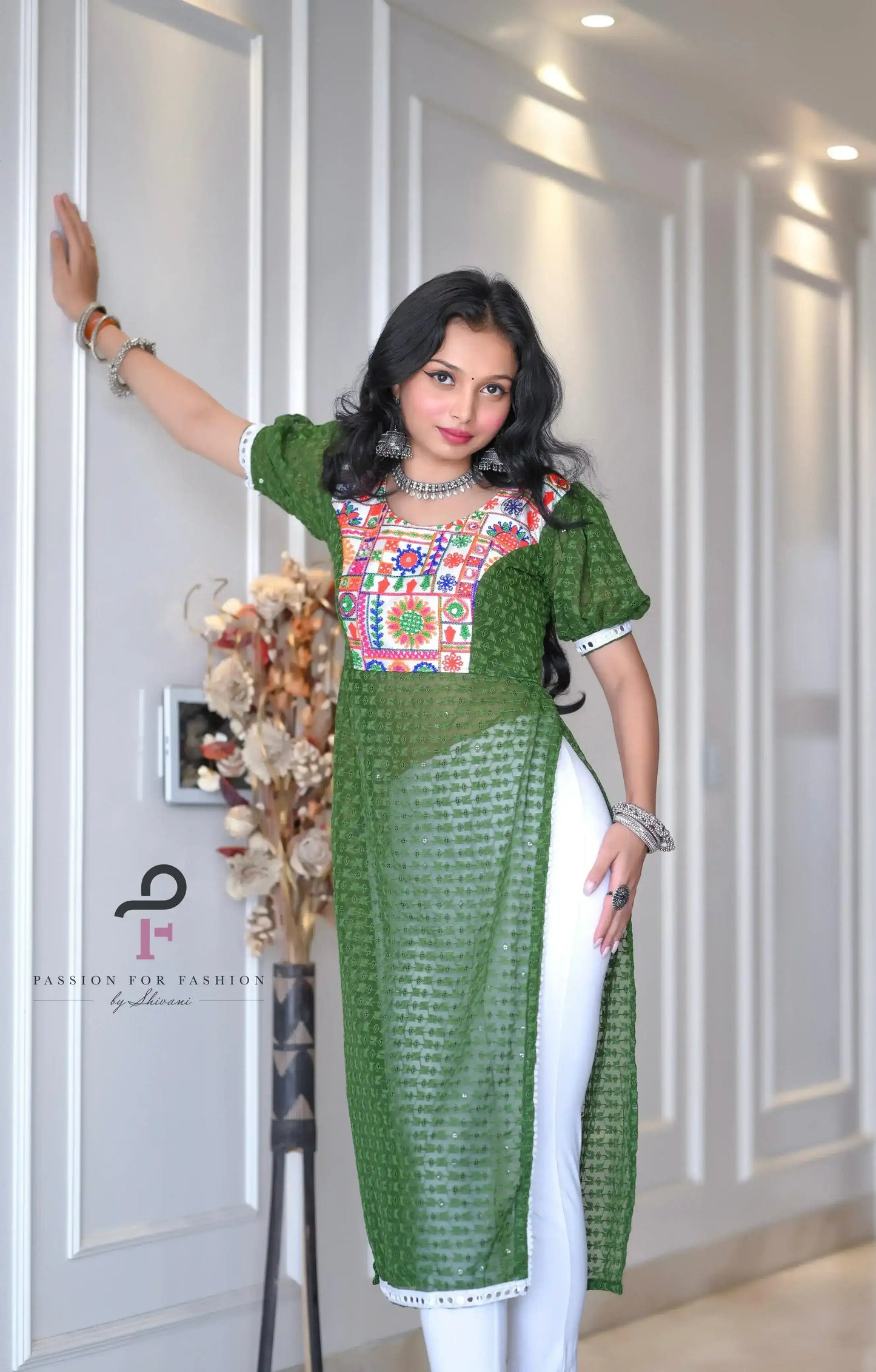 Verdant Green Embroidered Gulnaz Kurta