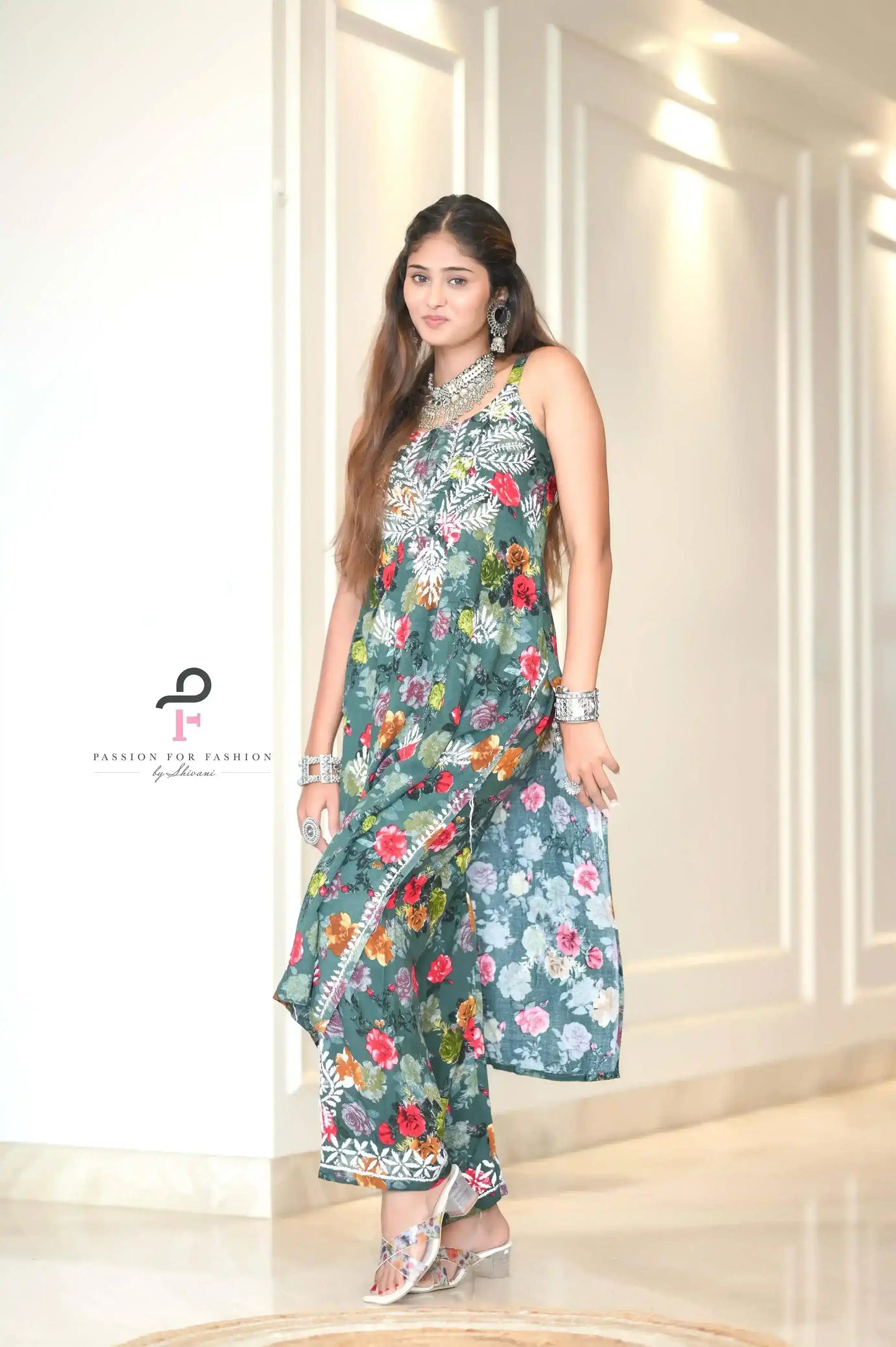 Classic Green Nazakat Chikan Noor Set