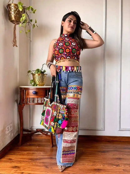 Embroidered Mandala Crop Top