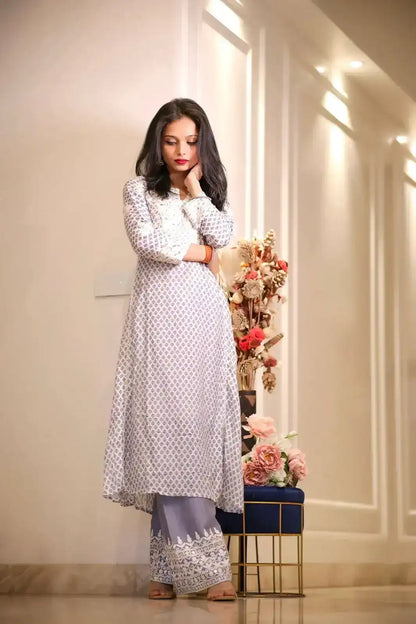 Gunmetal Grey Meher Embroidered Suit Set