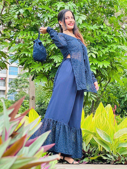 Blue Leaf Dori Embroidered Gulnaz Ensemble